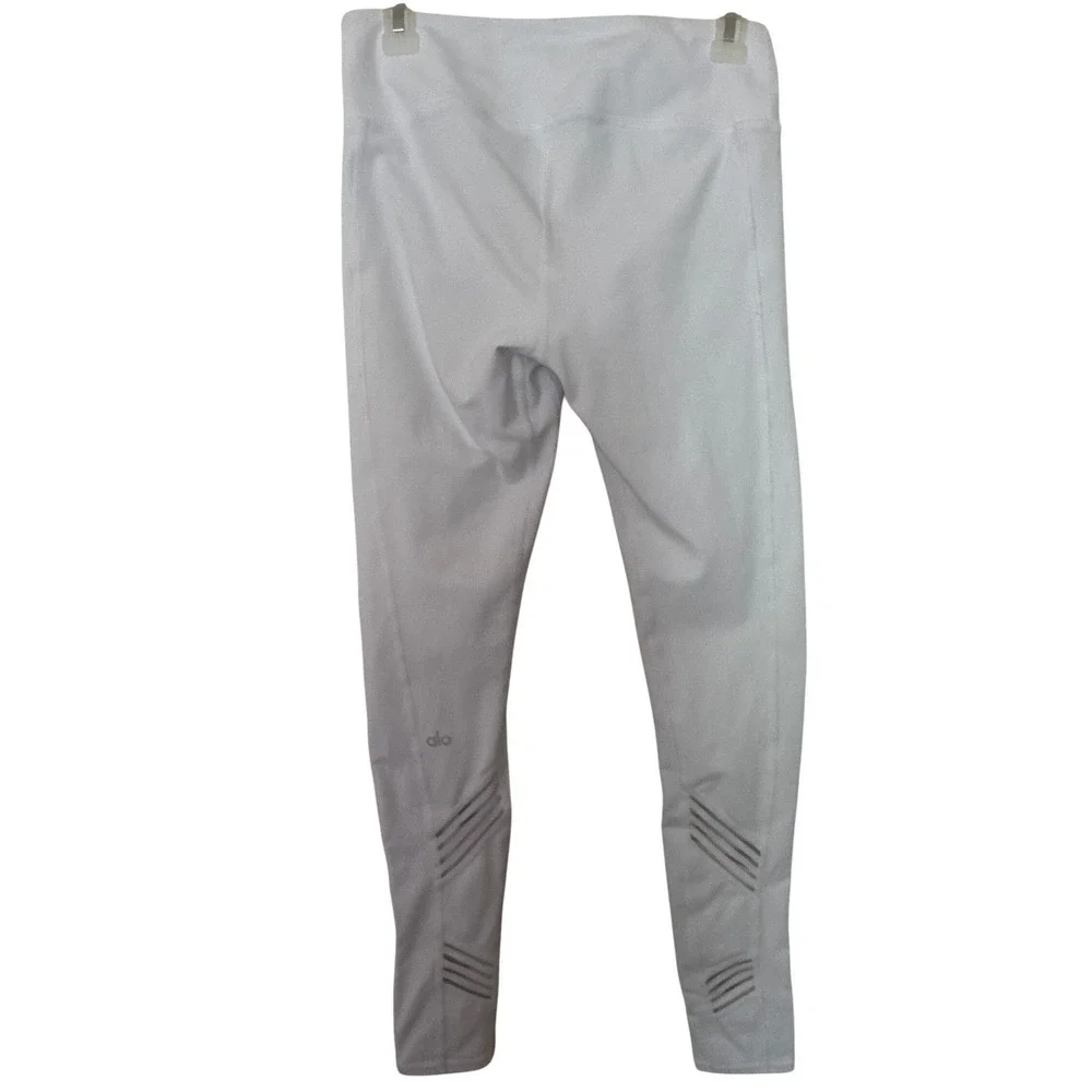 Alo Yoga Moto Leggings White Mesh Panel High Rise Womens Size S